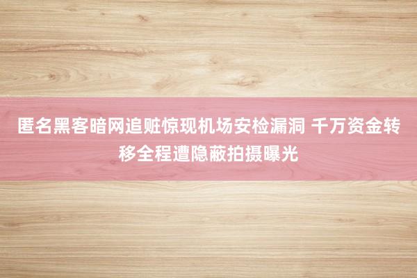 匿名黑客暗网追赃惊现机场安检漏洞 千万资金转移全程遭隐蔽拍摄曝光