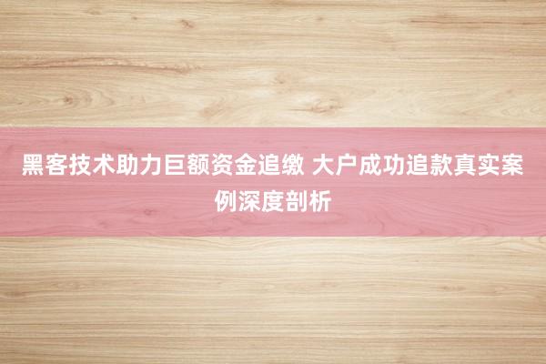 黑客技术助力巨额资金追缴 大户成功追款真实案例深度剖析