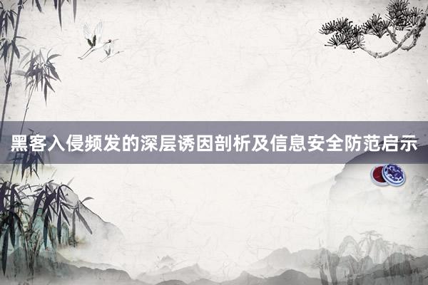 黑客入侵频发的深层诱因剖析及信息安全防范启示